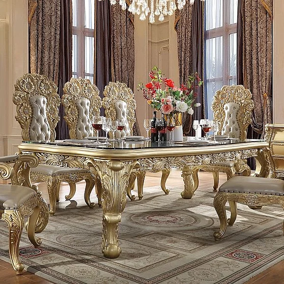 ACME Cabriole 7pc Rectangular Dining Room Set in Gold