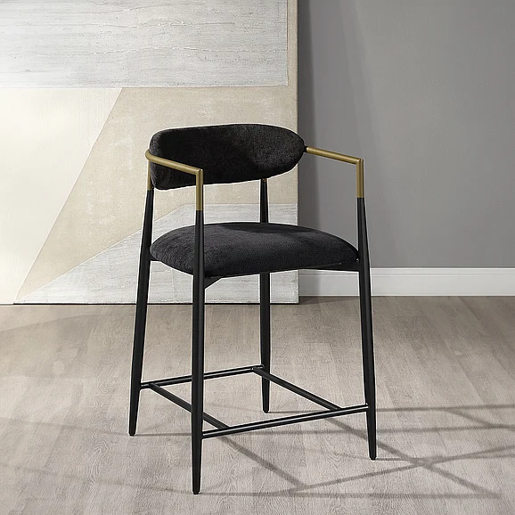 ACME Jaramillo Counter Height Chair in Black Chenille & Black Finish DN02716