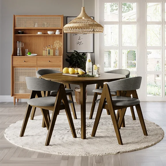 ACME Keiki 5pc Round Dining Room Set in Walnut