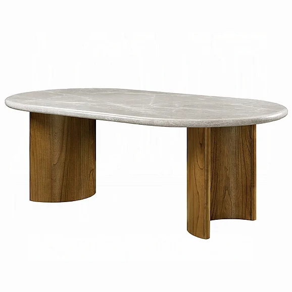 ACME Darcy Dining Table in Natural Marble Top and Dark Walnut DN03095