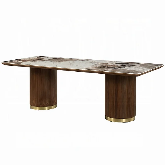 ACME Willene 94" Dining Table in Ceramic Top and Walnut DN03305