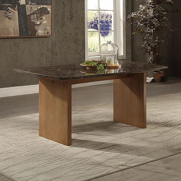 ACME Jaramillo Dining Table in Marble Top & Natural Finish DN03465