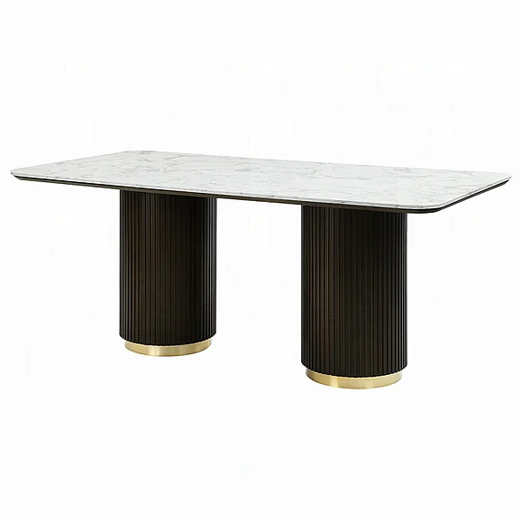 ACME Clayten Rectangular Dining Table in White Natural Marble Top and Espresso DN03940