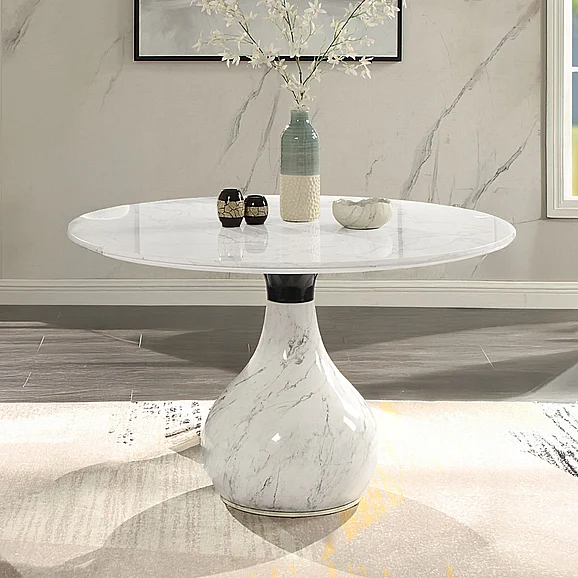 ACME Koen Round Dining Table in White & Black DN04055