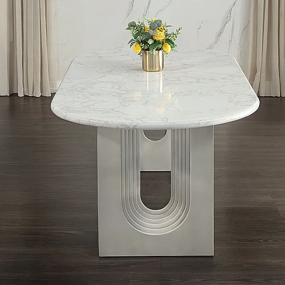 ACME Zayn Dining Table in White Natrual Marble Top & White DN04205