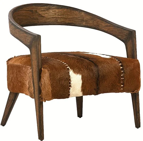 Sharie Natural Mindi Wood Accent Chair With Brown Goat Hide Upholstery DV7112