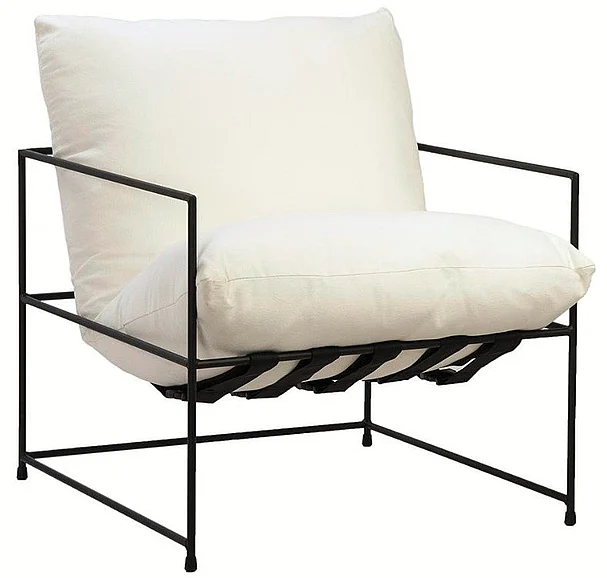Vigo Black Iron with White Cottton Fabric Occasional Chair DV7129