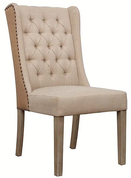 Risner Rubberwood Dining Chair with Light Sand Performance Fabric DV7165