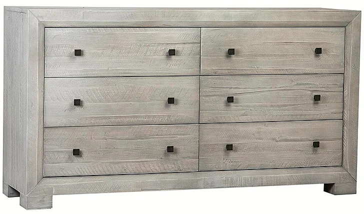 Andre Solid Acacia Wood 6 Drawer Double Dresser in Gray wash DV7178