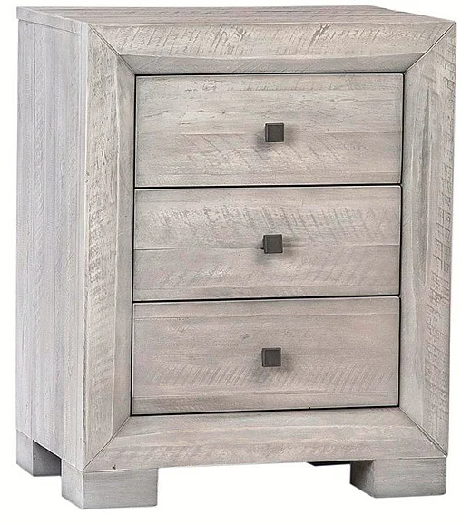 Andre Solid Acacia Wood 3 Drawer Nightstand in Gray wash DV7179
