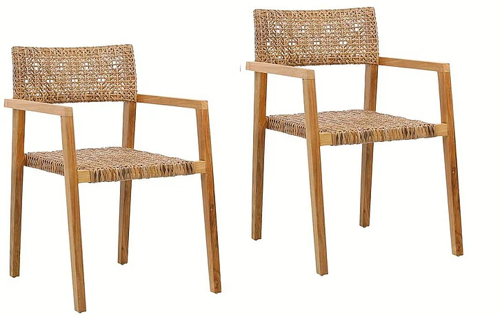 CeeKay Teak and Rattan Outdoor Dining Chair Set of 2 Brown DV7232 CLOSEOUT
