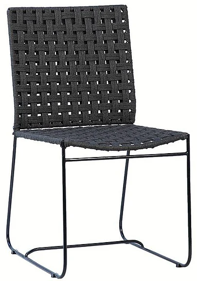 Cabott Powder Coated Iron Outdoor Dining Chair with Woven Black Rope DV7234 CLOSEOUT