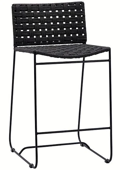 Cabott Powder Coated Iron Outdoor Counter Stool with Woven Black Rope DV7235