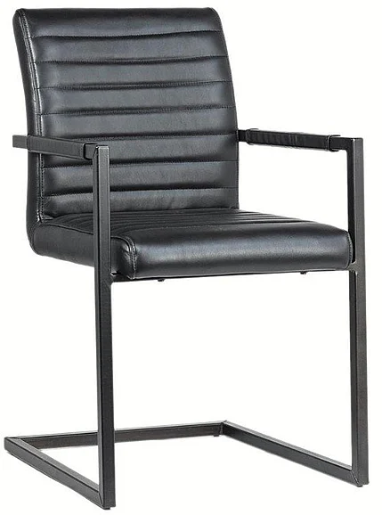 Jimi Antique Black Steel and Black Leather Dining Chair DV7254