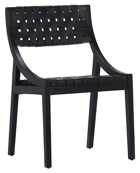 Palisades Black Teak Wood and Black Leather Dining Chair DV7281