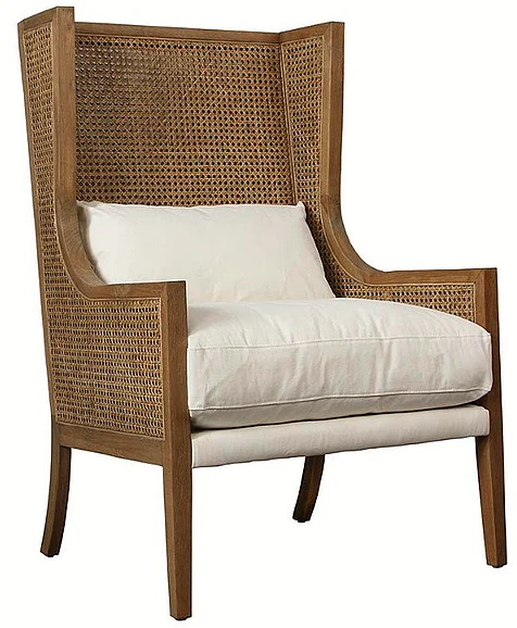 Mariston Natural Oak Wood and Rattan Accent Chair with Off White Performance Fabric DV7334