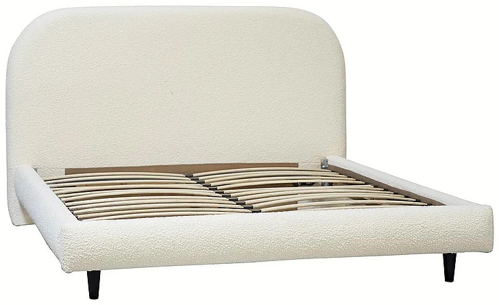Largo Queen Bed in Off-White Boucle Upholstery with Black Pine Wood Legs DV7353 CLOSEOUT