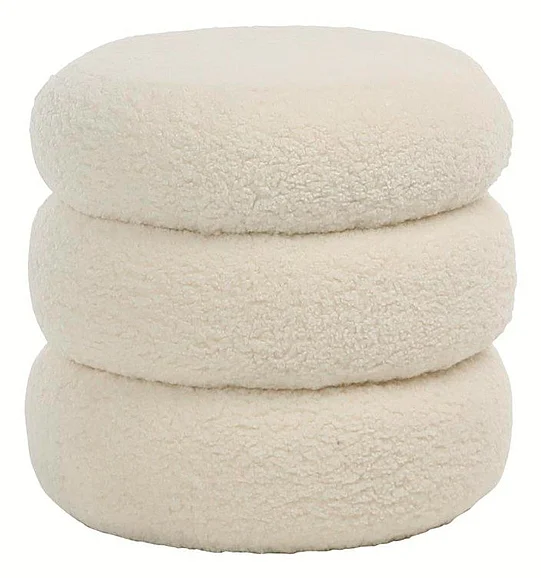 Yolan 18" Round Stacked Faux Sheepskin Ottoman DV7373