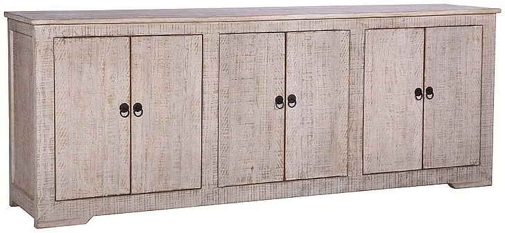 Polina 83" Six Door Reclaimed Pine Wood Sideborad in Light Warm Wash Finish DV7430