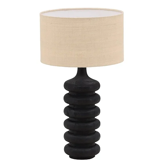Estrada 27.5" Black Mango Wood Table Lamp with Beige Jute Shade DV7533