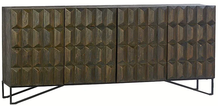 Inigo 84" Antique Black Pine Wood Sideboard with Iron Base DV7846