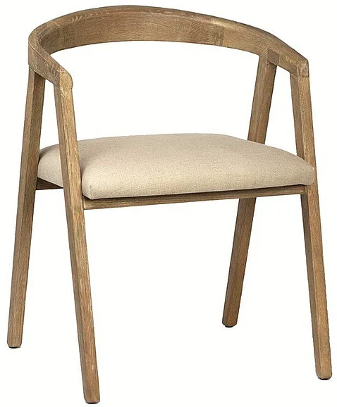 Klinger Antique Finished Oak Wood and Beige Linen Dining Chair DV7848