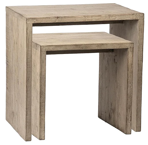 Elliot Reclaimed Pine Wood 2pc. Nesting Tables in a Light Warm Wash Finish DV7862