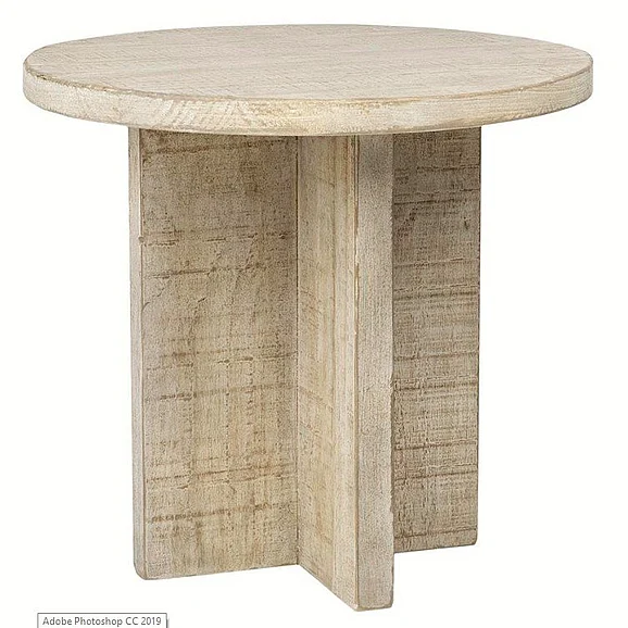 Davidson 24" Round Reclaimed Pine Wood Side Table in Warm Wash Finish DV7874