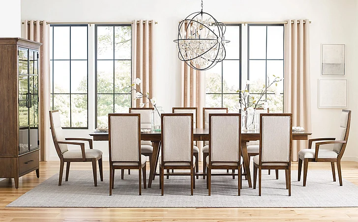 Kincaid Abode Zane 7pc Trestle Dining Set in Warm Brunette