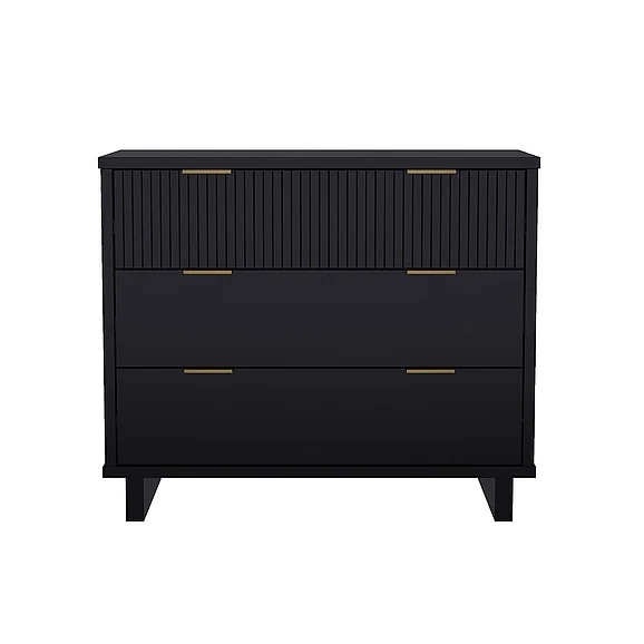 Manhattan Comfort Elara 38" Solid Wood Dresser in Black (3-Drawer) DR1782-2