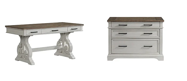 Intercon Furniture Drake Home Office 2pc 60" Writing Desk in Rustic White and French Oak