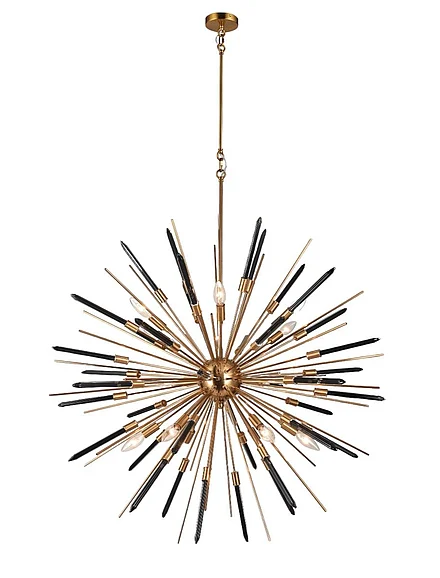 Vinci Lighting Drake Chandelier in Aged Brass with Black Glass C1084-60"AB/BK