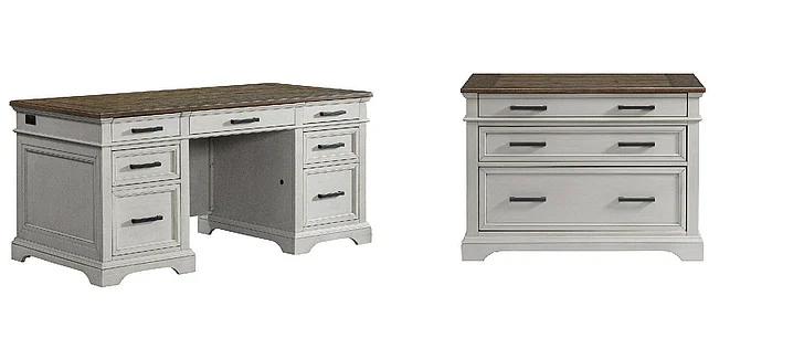 Intercon Furniture Drake Home Office 2pc Executive Desk Set in Rustic White and French Oak