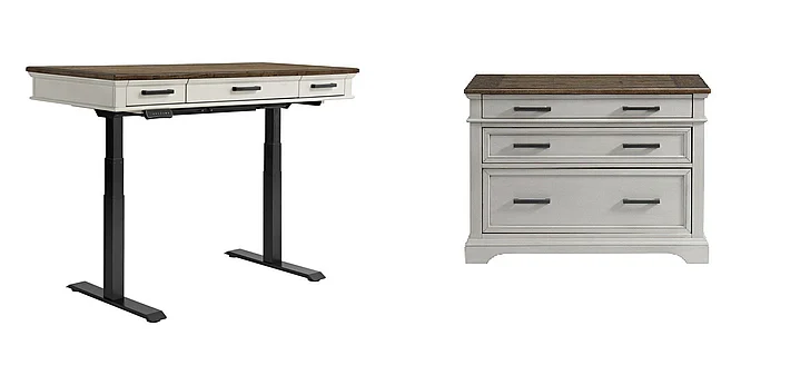 Intercon Furniture Drake Home Office 2pc Lift Desk Set in Rustic White and French Oak