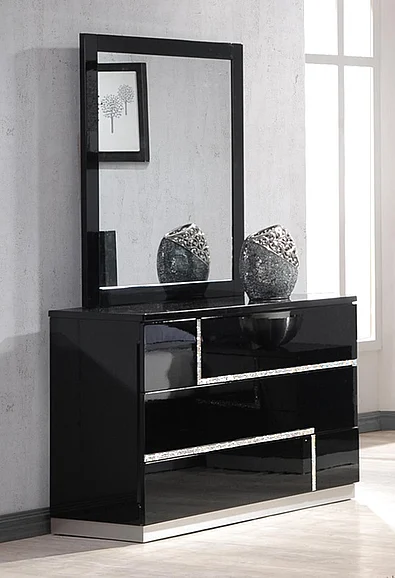J&M Lucca Dresser and Mirror in Black Lacquer 17685-DM CLOSEOUT