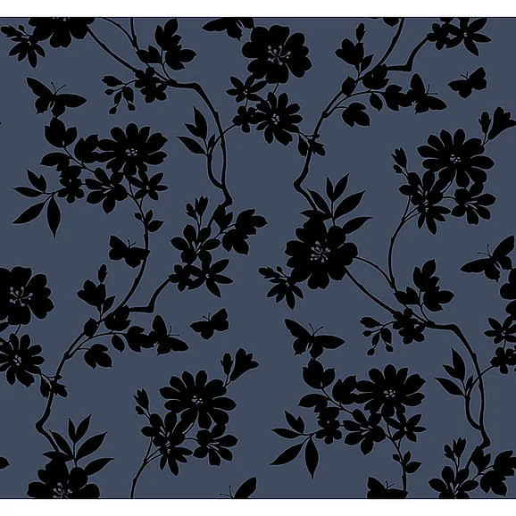 York E61-Candice Olson After 8 Flutter Vine Blue & Black Wallpaper DT5021 (Double Roll)