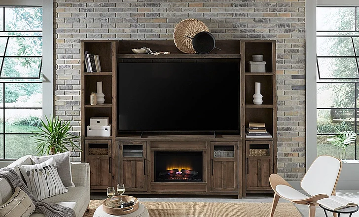 Aspenhome Finnegan Fireplace Entertainment Wall in Brown