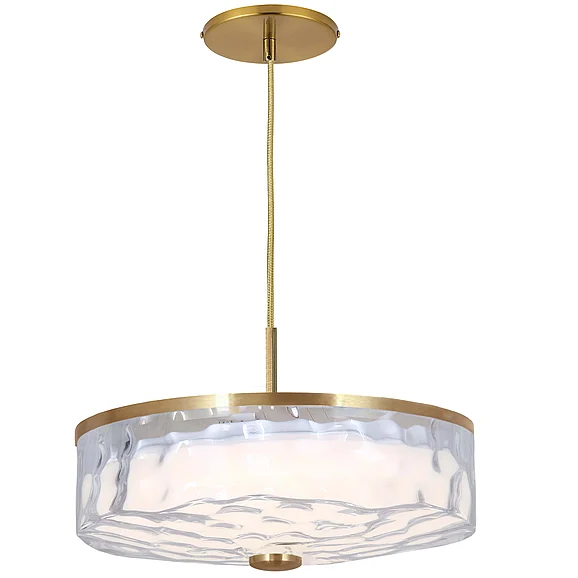 Dainolite Dulce 30W Pendant in Aged Brass with Clear Rippled Glass DUL-1530LEDP-AGB