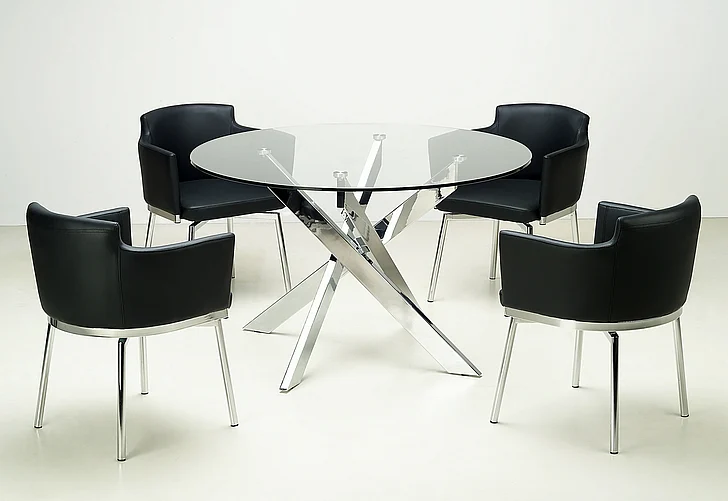 Chintaly Dusty 5pcs Round Glass Top Dining Table Set in Chrome/Black DUSTY-DT-SET