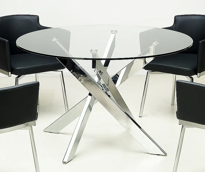 Chintaly Dusty Round Glass Top Dining Table in Chrome DUSTY-DT