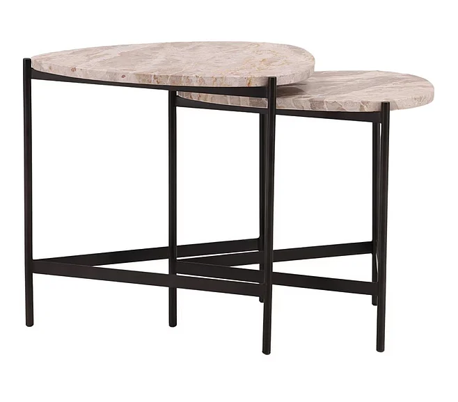 Darne Iron Nesting Tables with Natural Tendu Marble Top