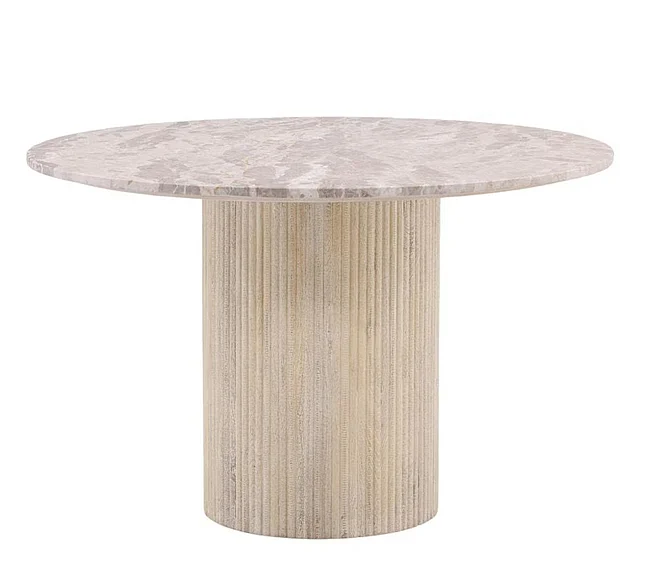 Mylann 48" Light Natural Mango Wood Dining Table with Tendu Marble Top DV7492 PROMO
