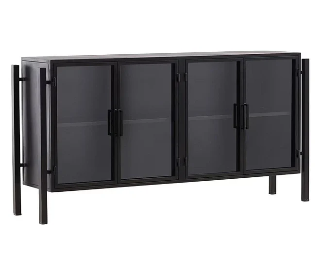Palamino 73" Iron Sideboard with Tinted Glass Doors in Black