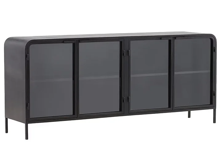 Inpeoma 78.5" Black Iron and Glass Sideboard