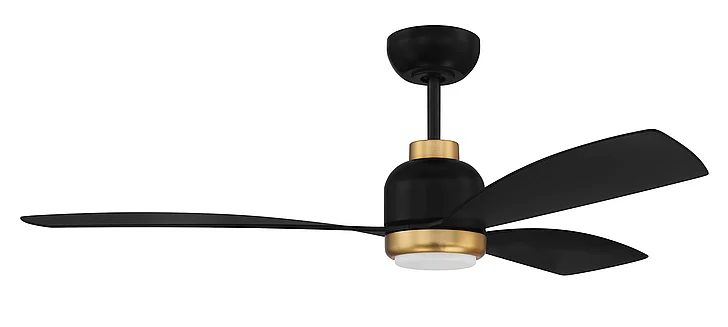 Craftmade 52" Donovan, Flat Black/Satin Brass finish, Flat black Blades, Light kit Included (Optional) DVN52FBSB3 CLOSEOUT