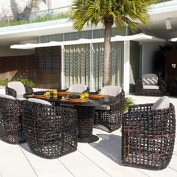 Skyline Design Dynasty 7-Piece Oval Outdoor Dining Set in Black Mushroom