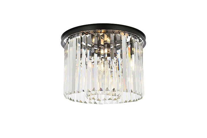 Elegant Sydney 6 Light Matte Black Flush Mount Clear Royal Cut Crystal 1238F20MB/RC