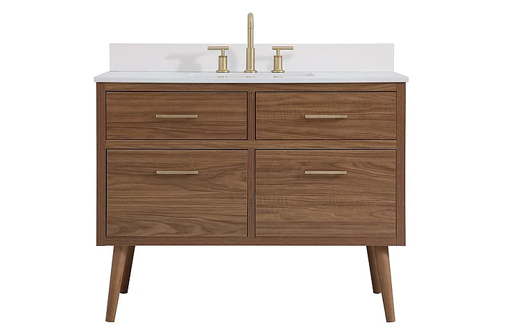 Elegant 42 In. Bathroom Vanity in Walnut Brown with Backsplash VF41042WB-BS
