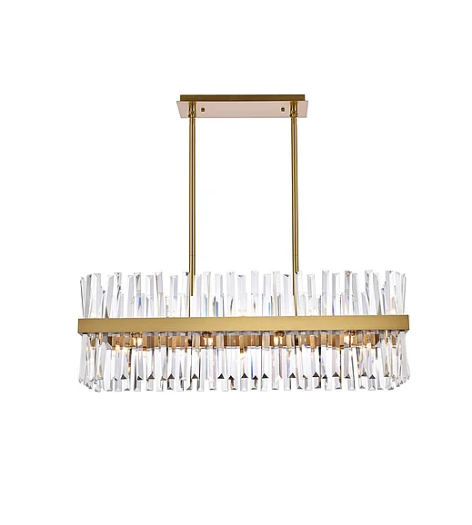 Elegant Serephina 36 In. Crystal Rectangle Chandelier Light in Satin Gold 6200G36SG