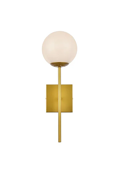 Elegant Neri 1 Light Brass and White Glass Wall Sconce LD2360BR